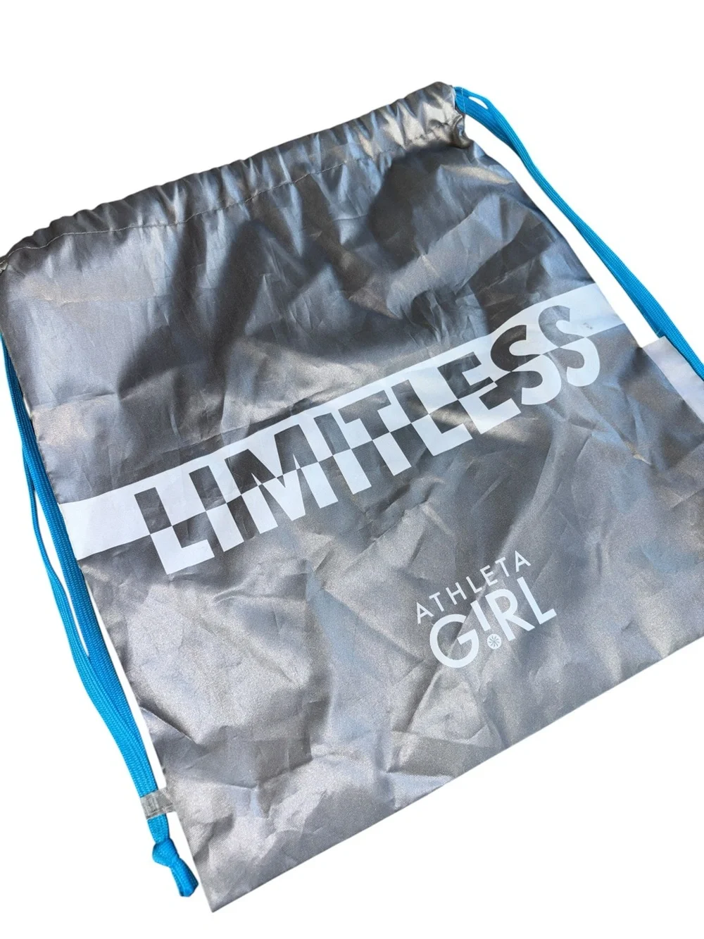 Athleta Silver 'LIMITLESS' Drawstring Bag with Blue Cords